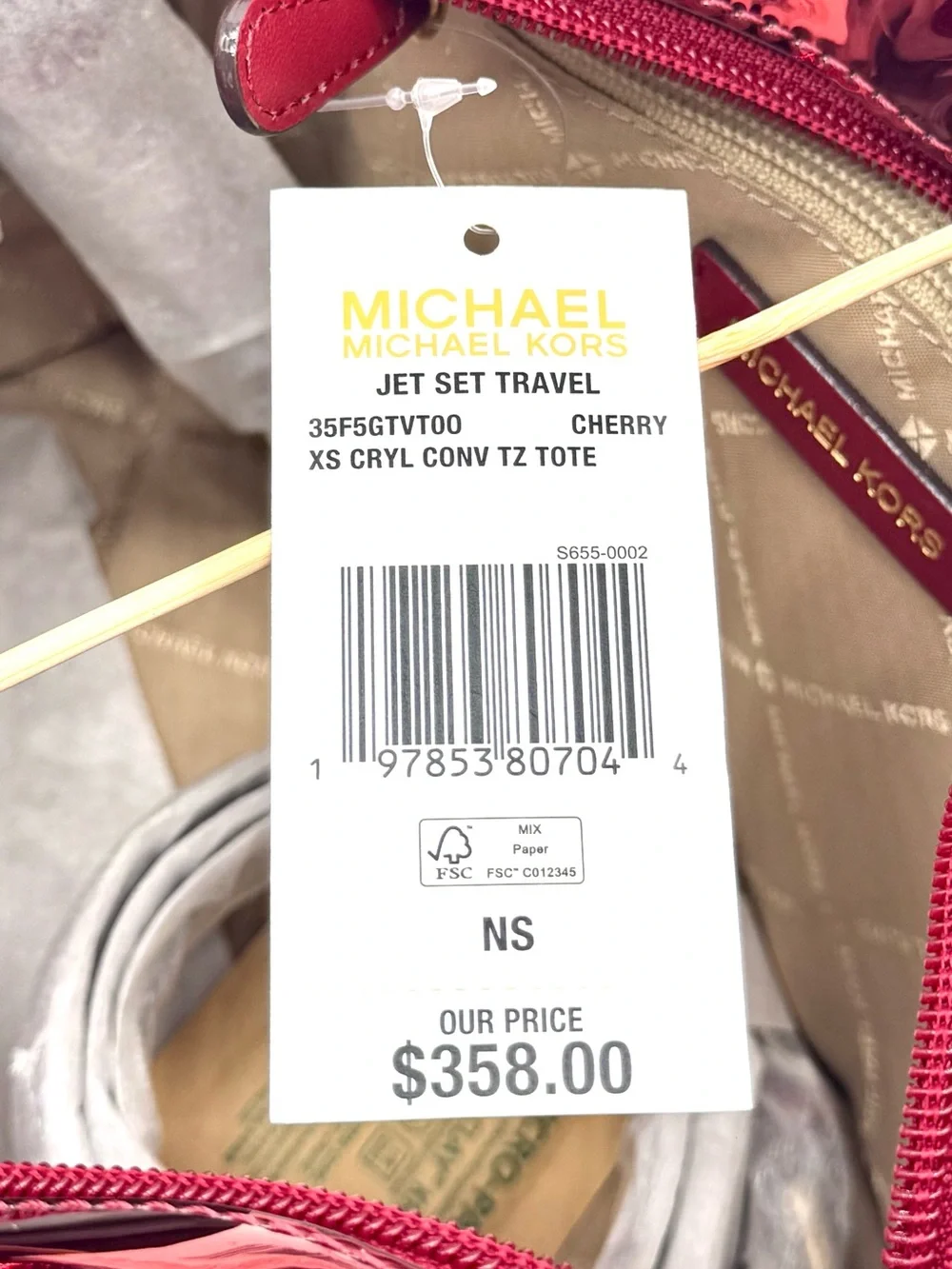 Michael Kors Jet Set Travel XS TZ Tote Bag Cherry - Picture 7 of 7